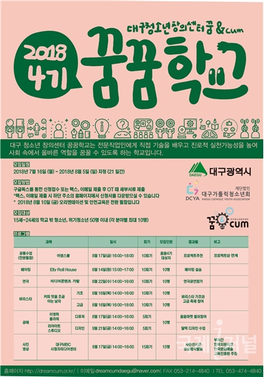 대구청소년창의센터 '꿈&CUM', 직업준비교육생 모집