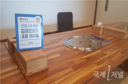 울릉군 '코로나19 백신접종 완료자 안심테이블 안내판' 제작, 배부